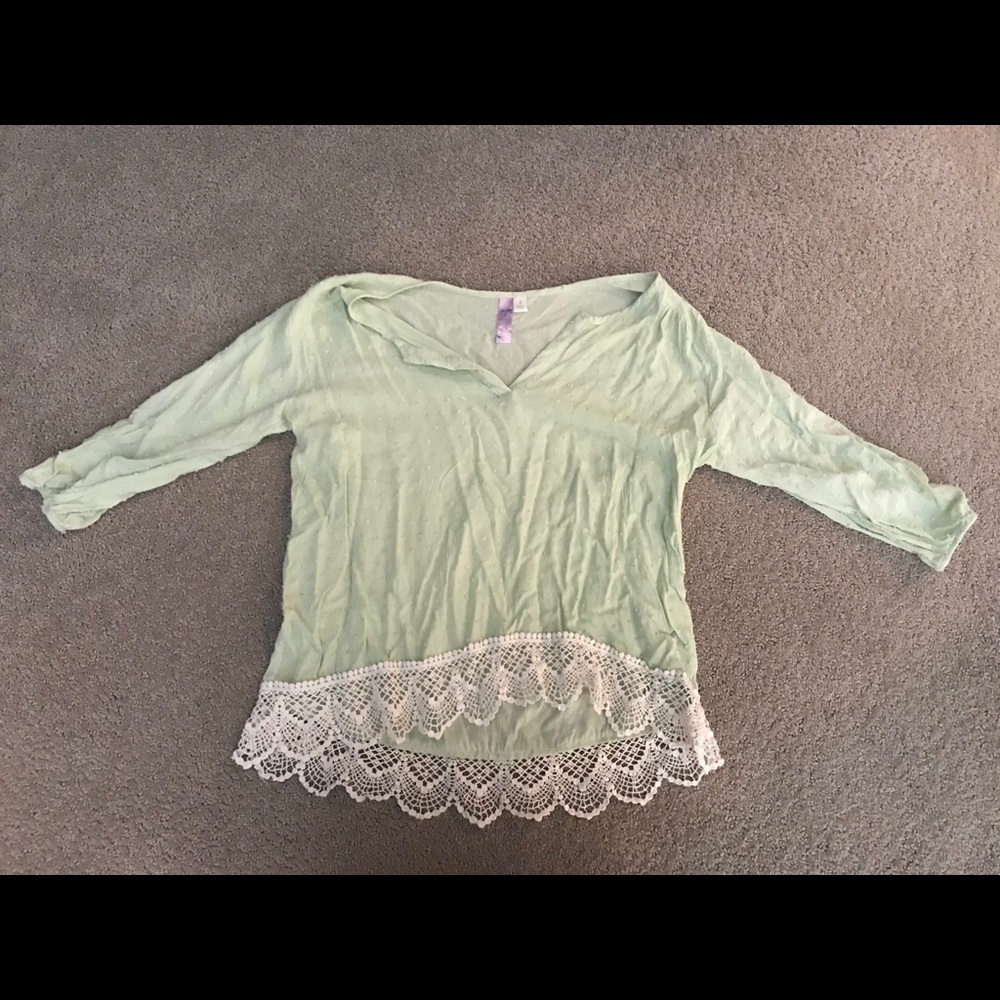 Light, mint green lace 3/4 sleeve shirt